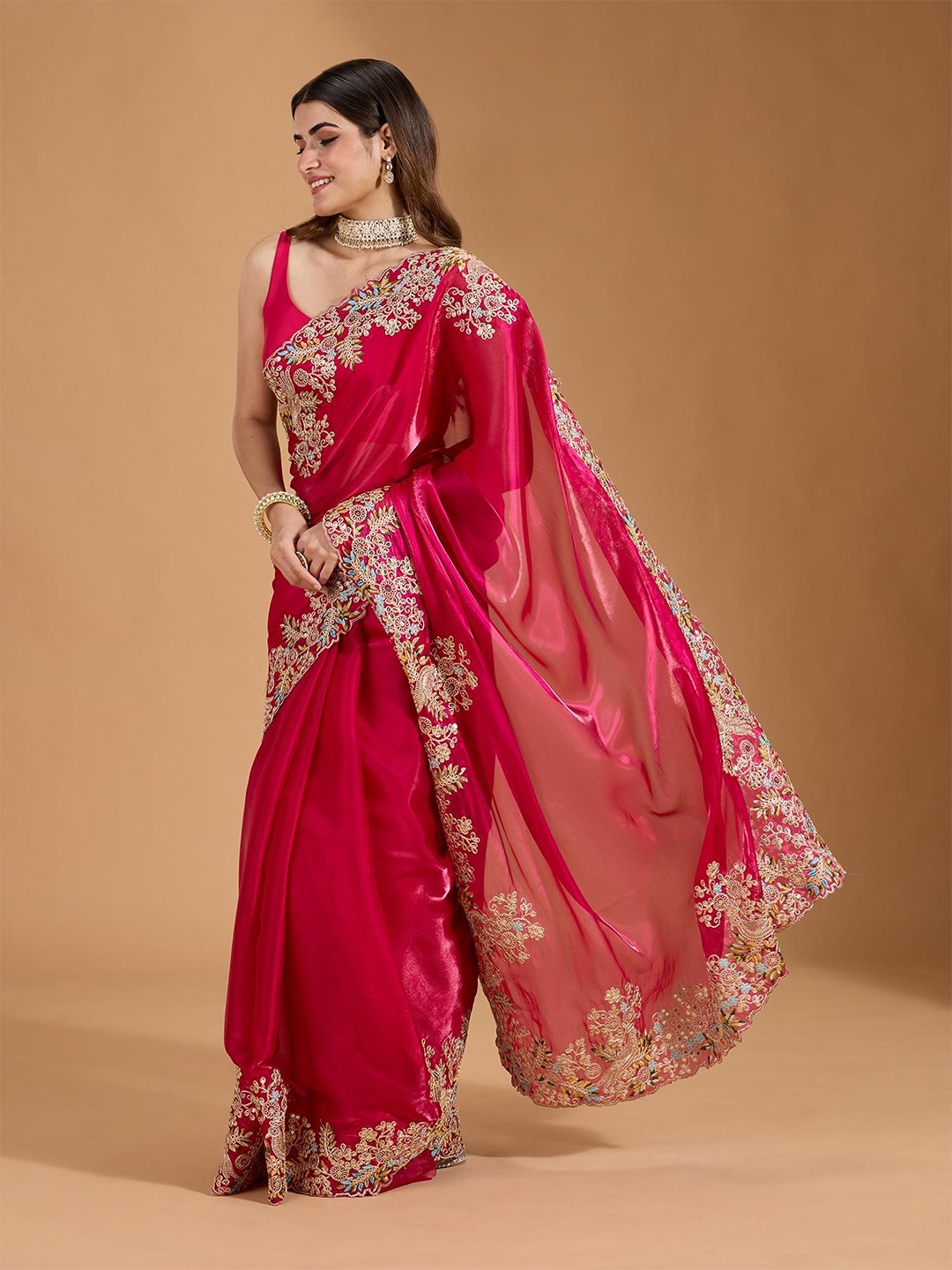 

LeeliPeeri Designer Ethnic Motifs Embroidered Saree, Red