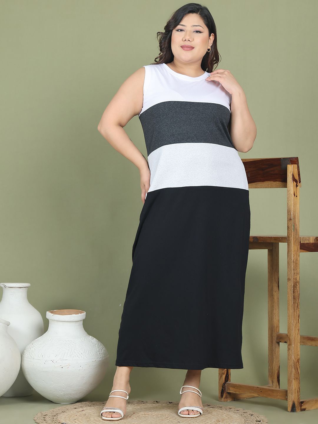 

theRebelinme Colourblocked A-Line Maxi Dress, White