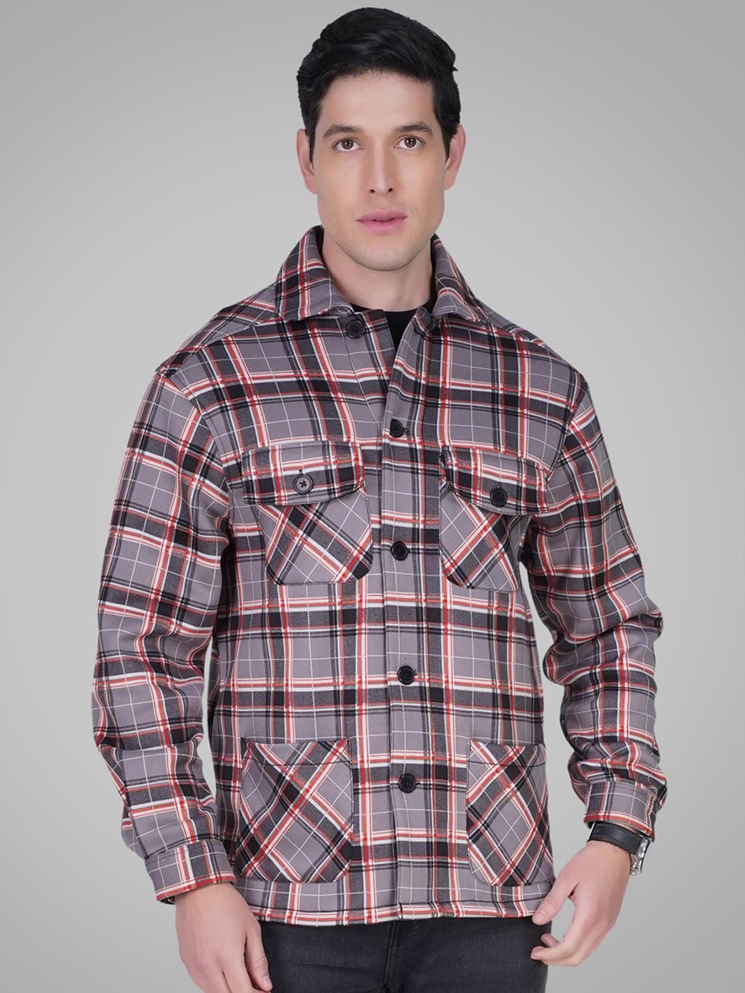 

RANJ Men Fleece Lightweight Open Front Jacket, Grey