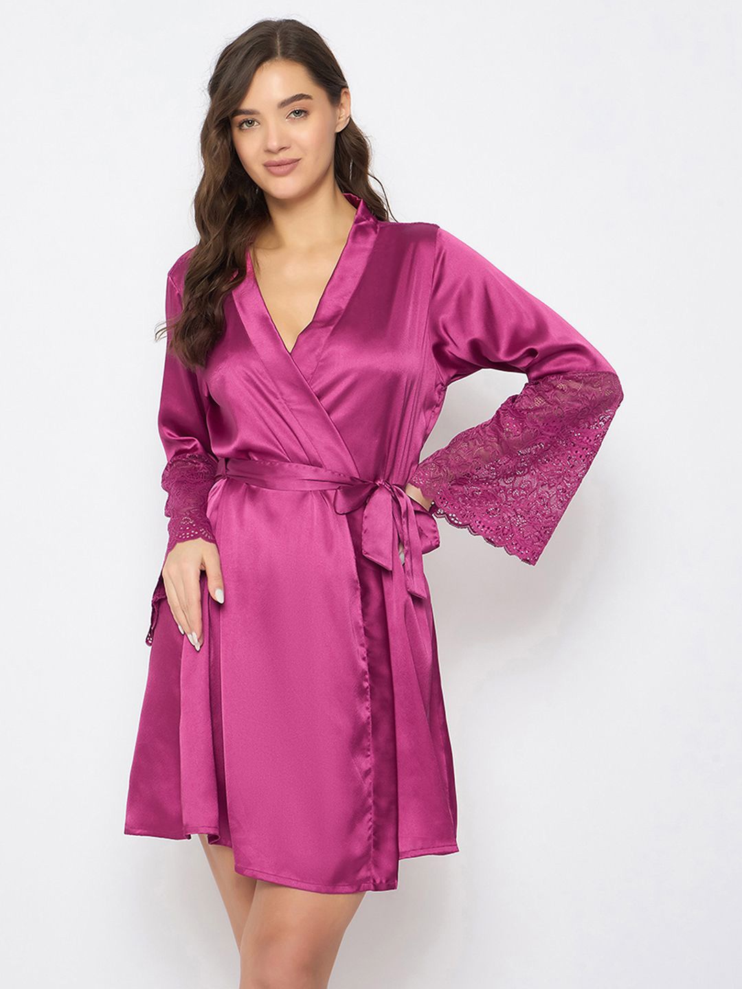 

Clovia Women Satin Mini Robe, Pink