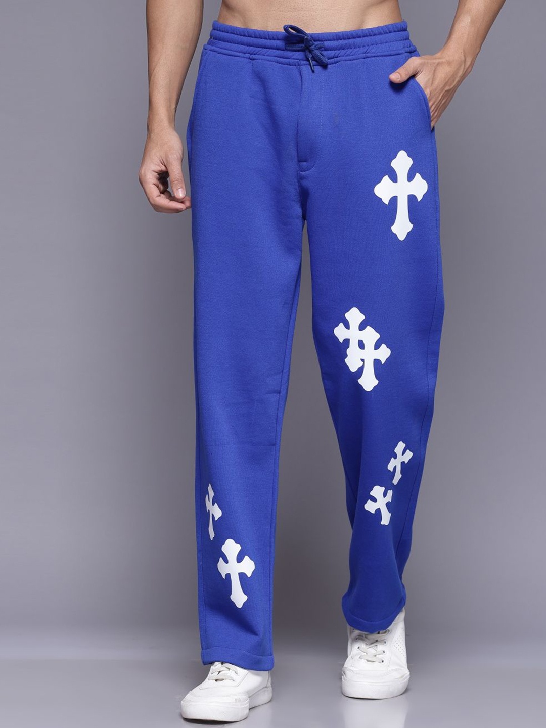 

FLYNOFF Men Relaxed Straight Leg Straight Fit Easy Wash Trousers, Blue