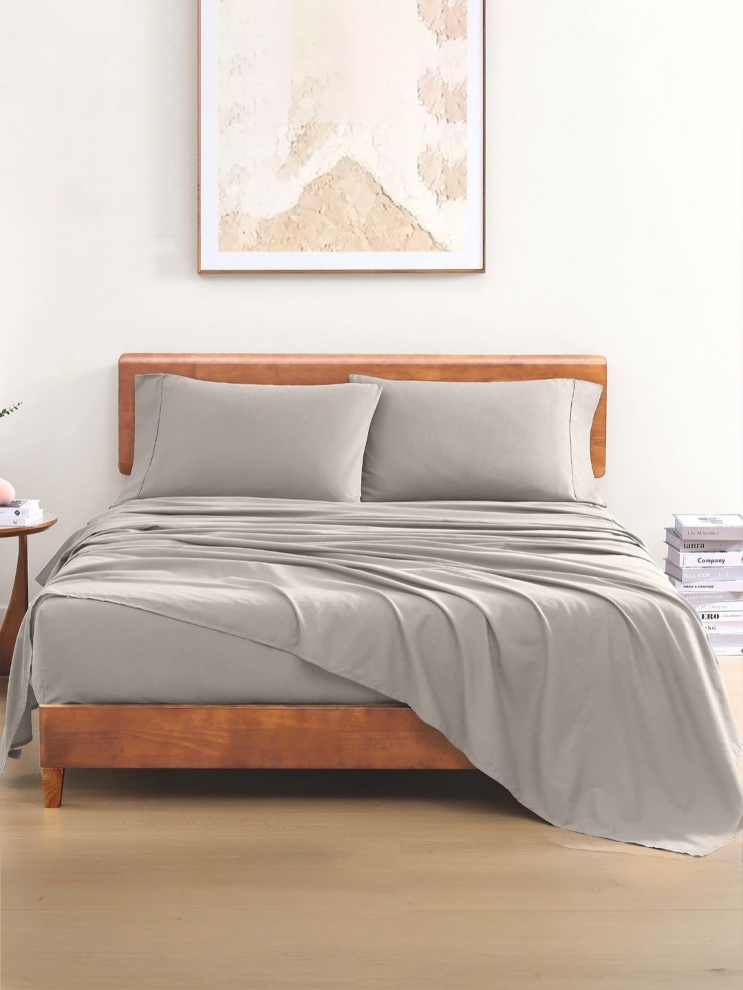 

LANE LINEN Silver-Toned 144 TC King Bedsheet with 2 Pillow Covers