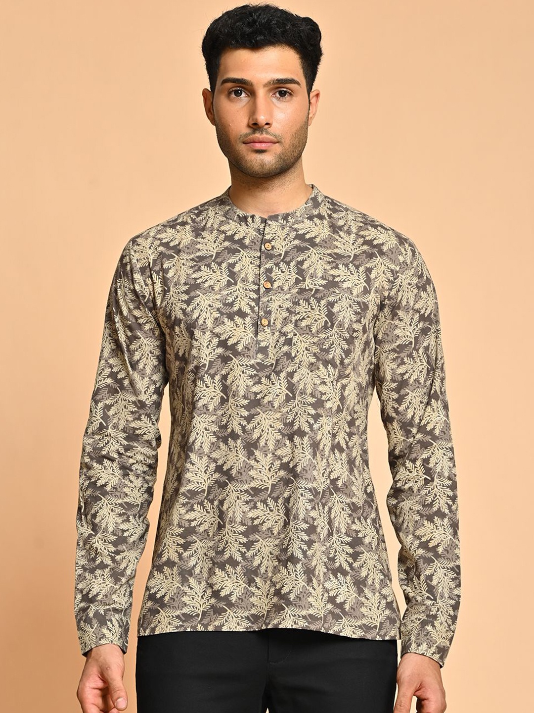 

Jaipur Kurti Men Floral Printed Block Print Kurta, Brown