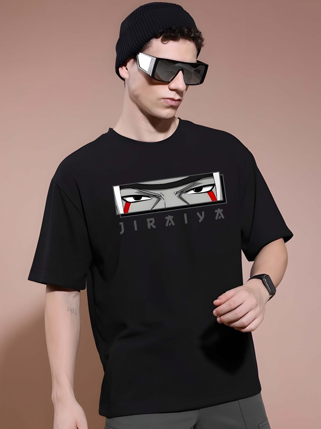 

Krimmple Men Drop-Shoulder Sleeves Pure Cotton T-shirt, Black
