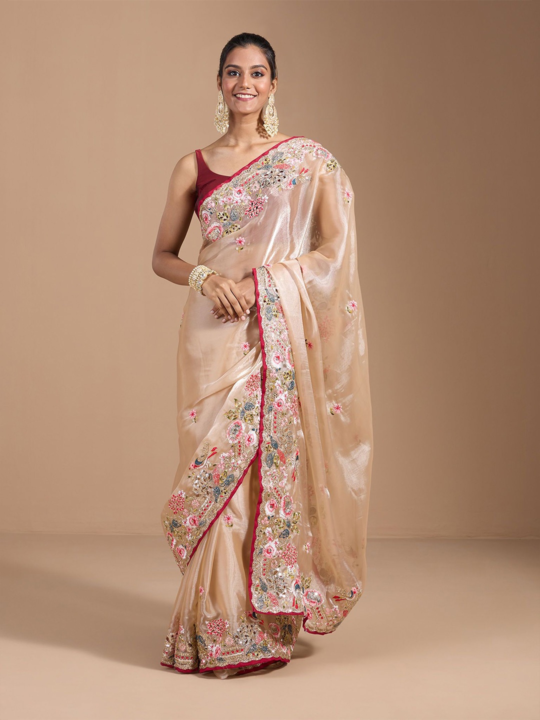 

LeeliPeeri Designer Ethnic Motifs Embroidered Saree, Cream