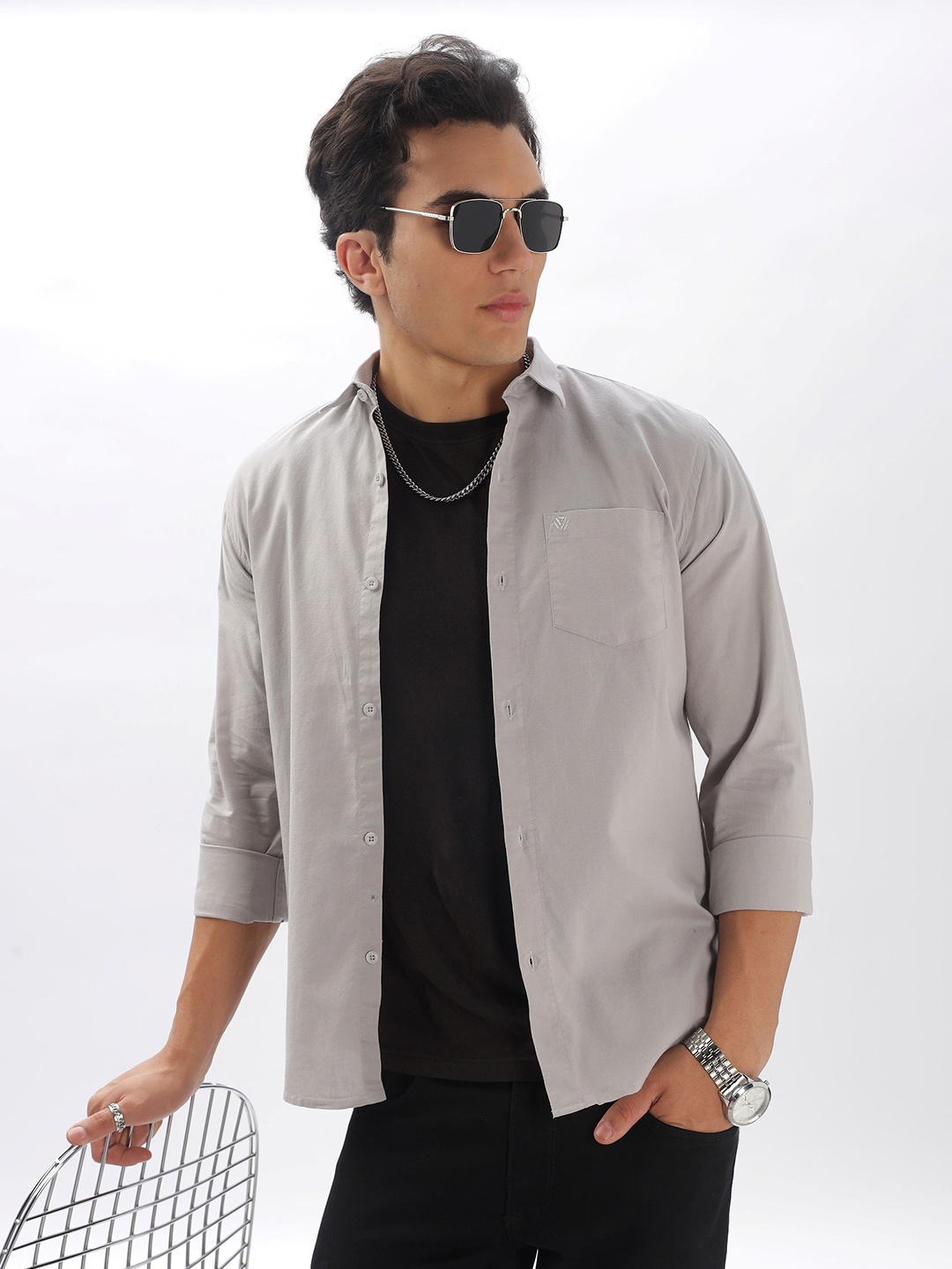 

BS BLUE SQUAD Men Slim Fit Opaque Casual Shirt, Grey melange