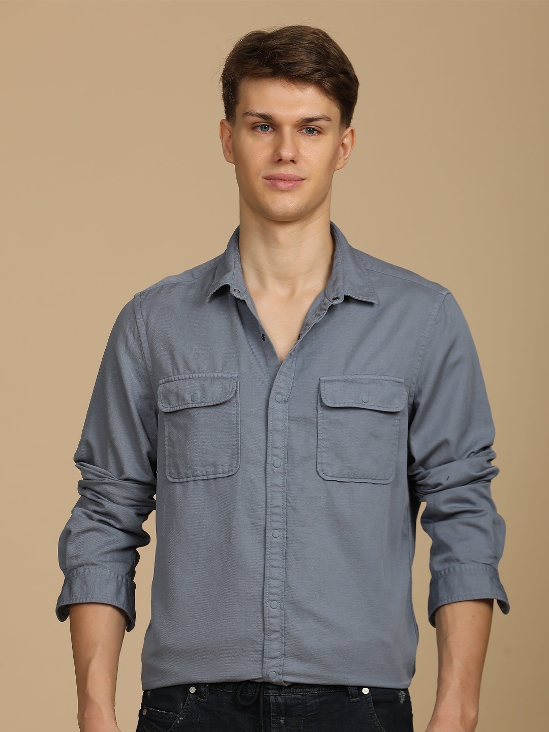 

Marcus - Soft Texture Cotton Shirt - Petrol, Grey