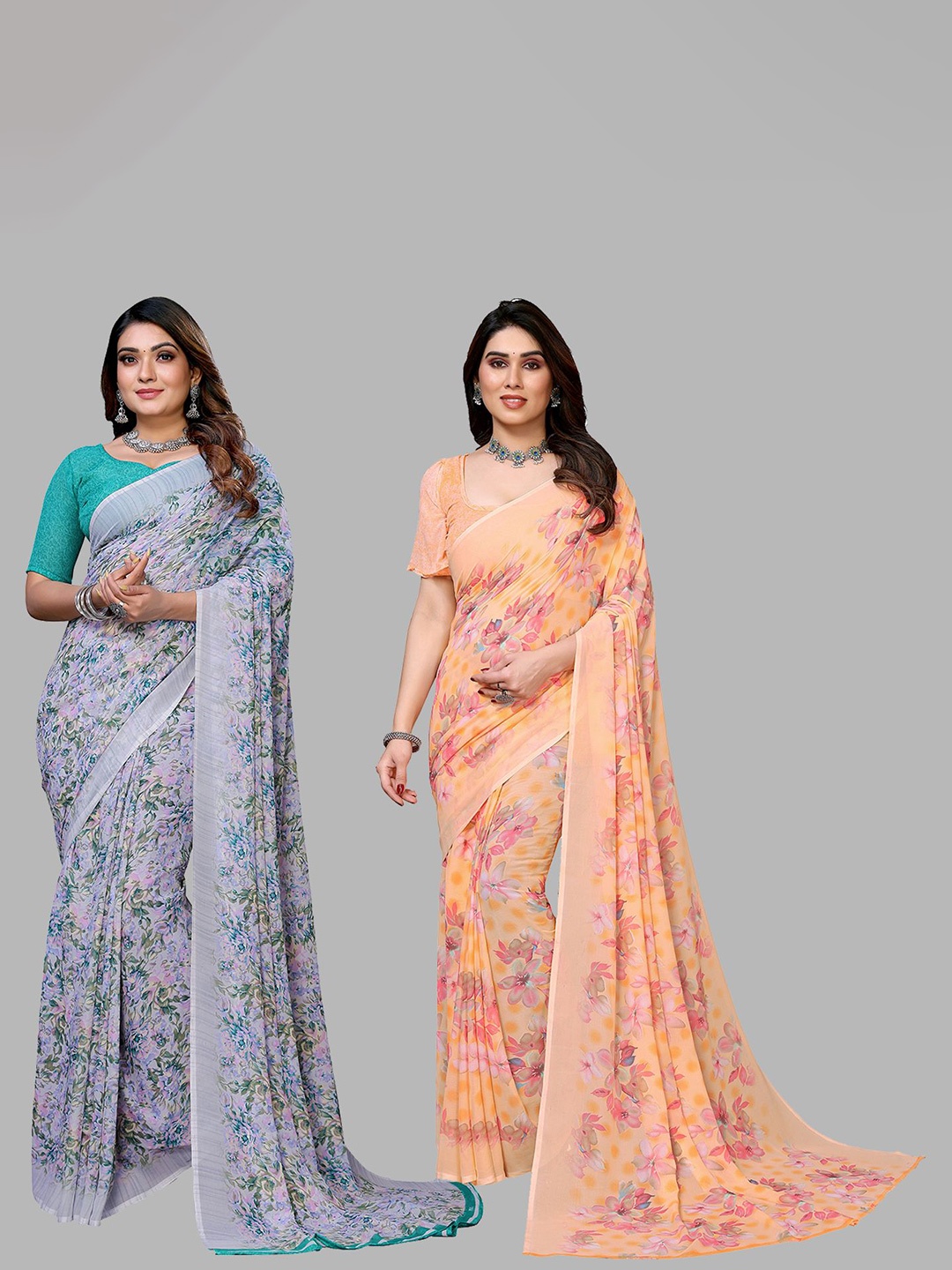 

Moda Rapido Floral Poly Georgette Saree, Peach