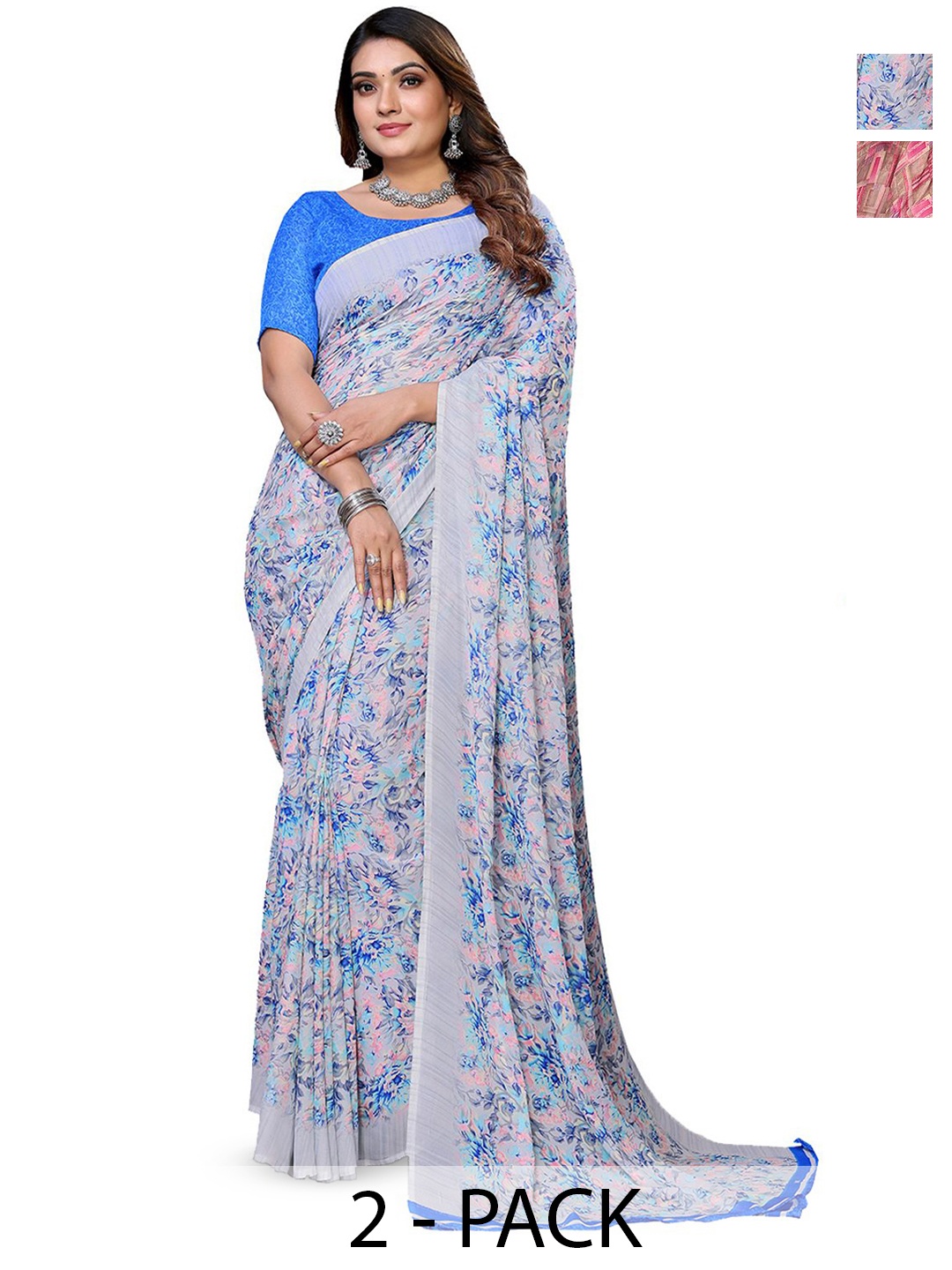 

Moda Rapido Floral Poly Georgette Saree, Blue