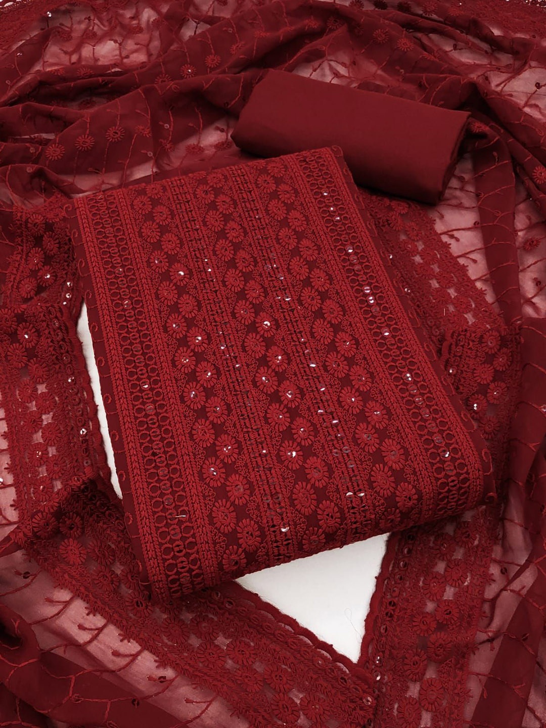 

SWARNGANGA TEX Embroidered Unstitched Dress Material, Maroon