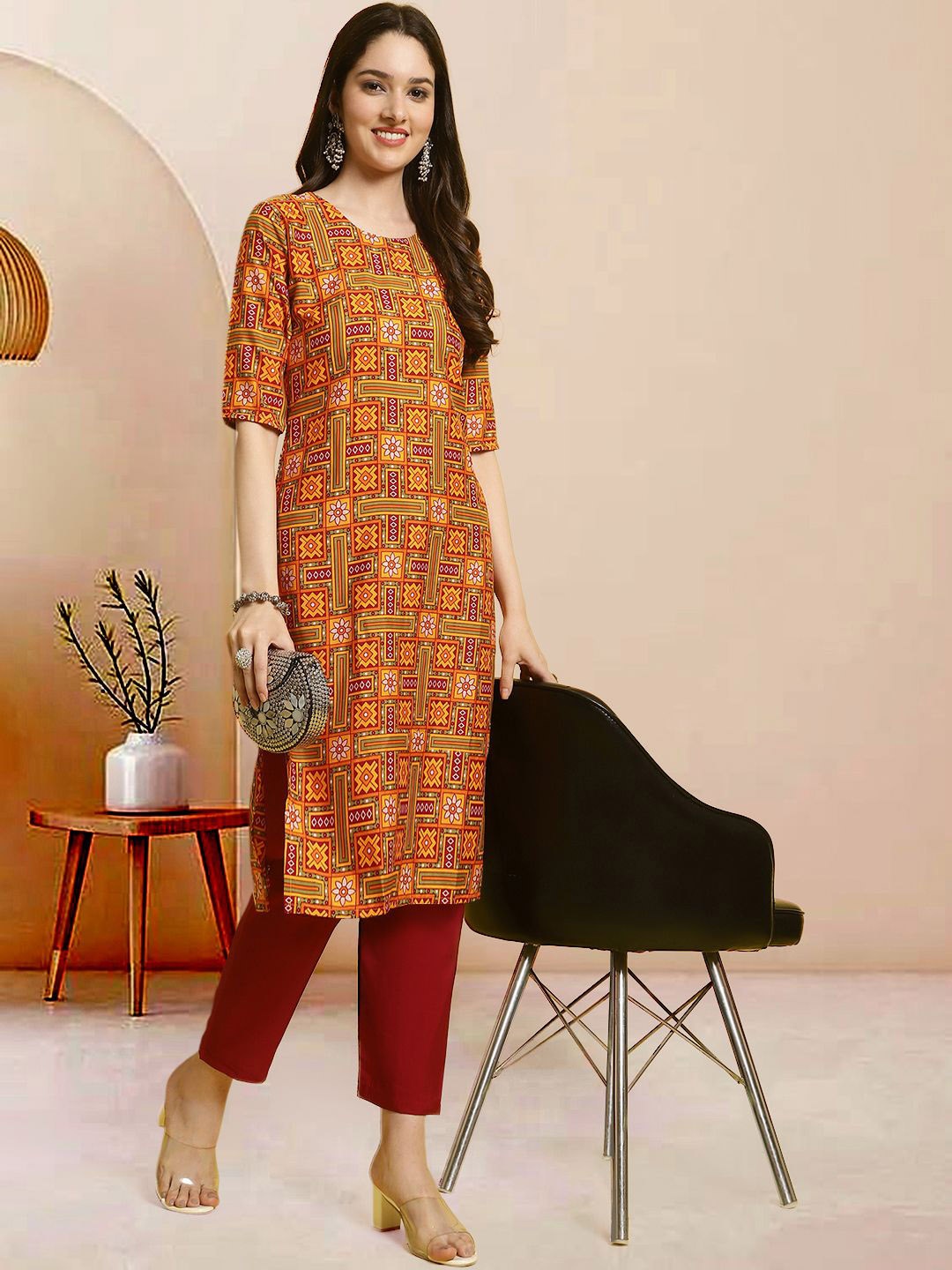 

Moda Rapido Women Floral Printed Regular Kurta with Trousers, Mustard