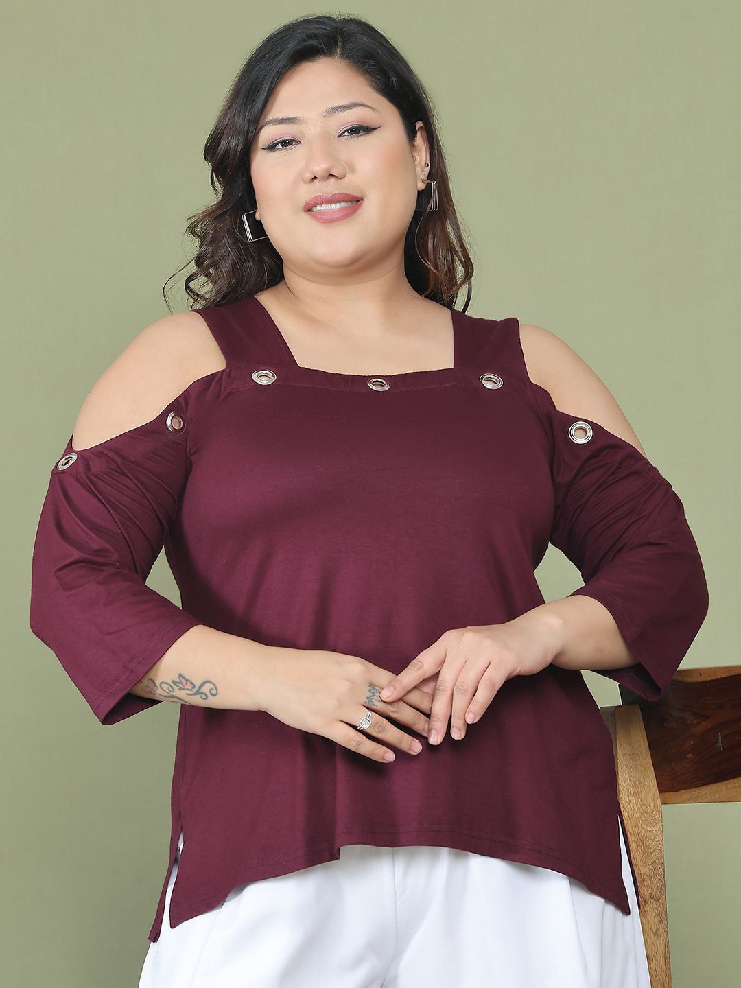 

theRebelinme Plus Size Cold-Shoulder Top, Purple