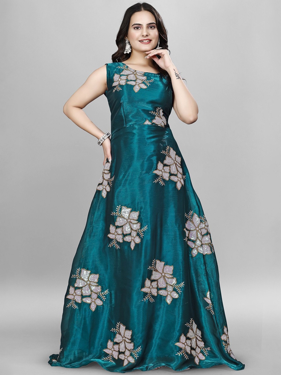 

JULEE Women Embellished Fit & Flare Maxi Dress, Teal