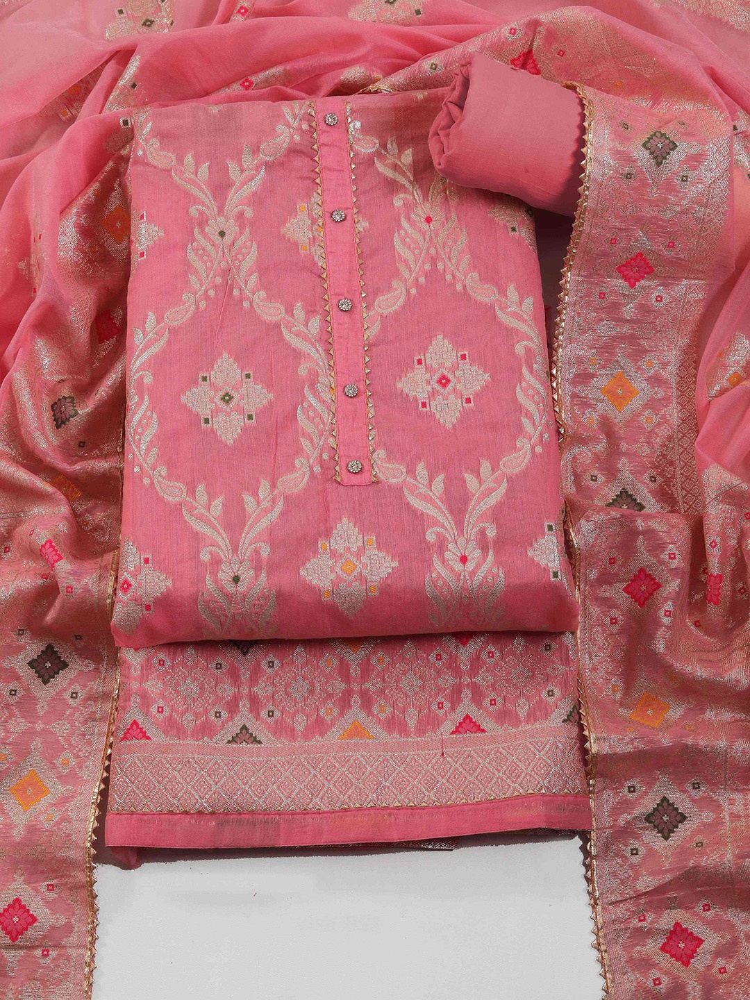 

TAVAS Art Silk Unstitched Dress Material, Pink