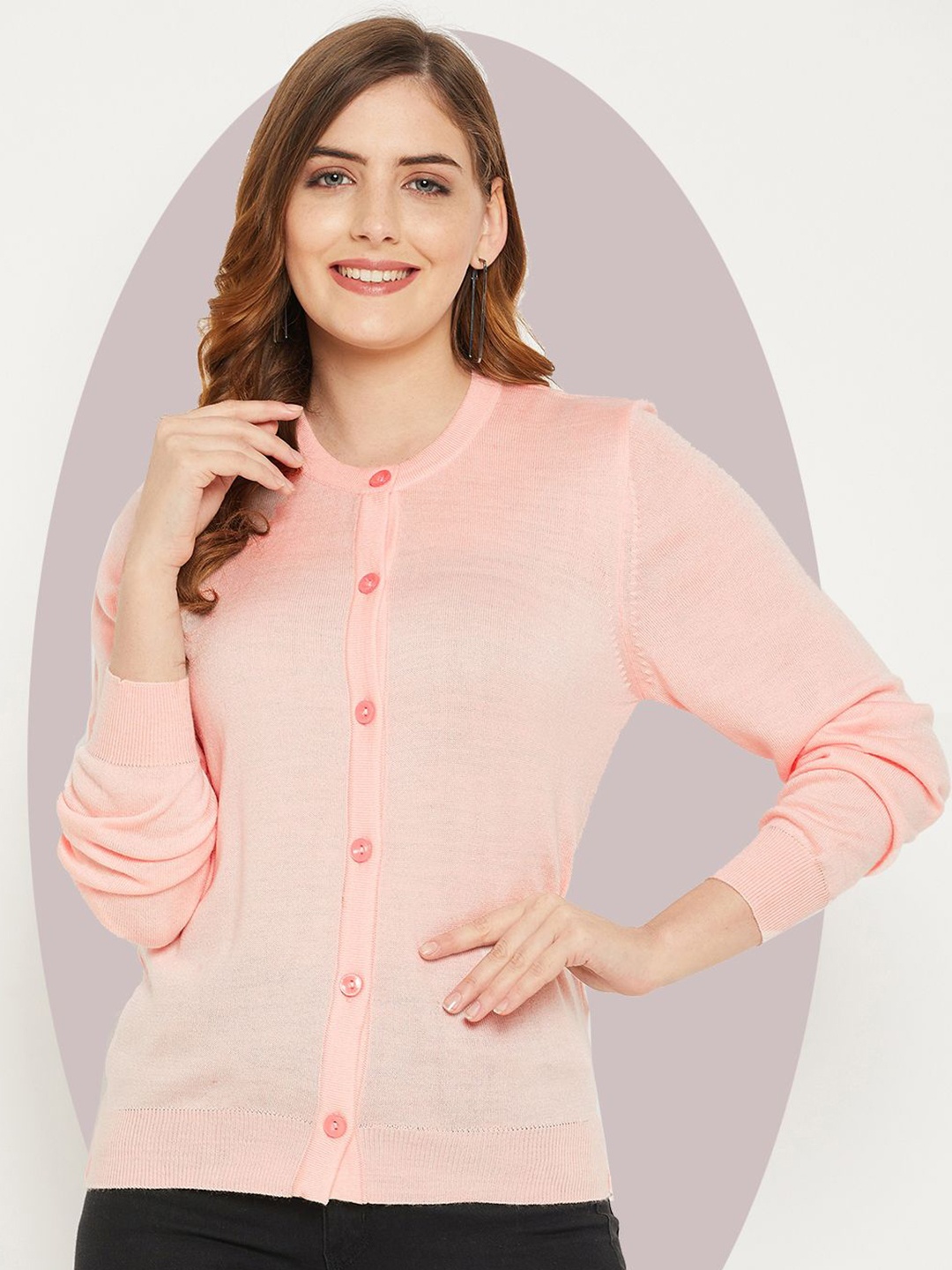 

Zigo Women Woollen Crop Cardigan, Pink