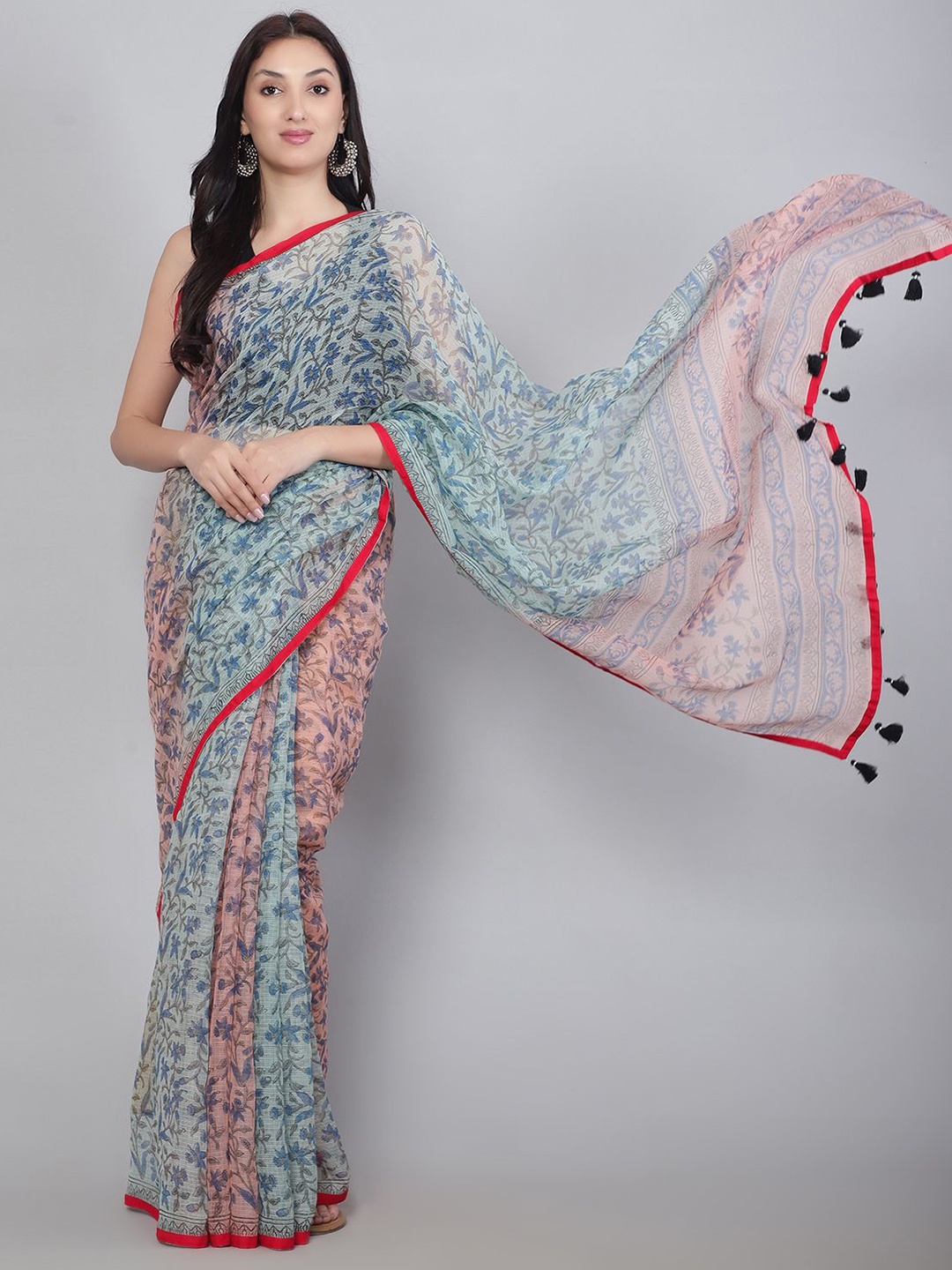 

PALASH Floral Printed Pure Cotton Kota Saree, Blue