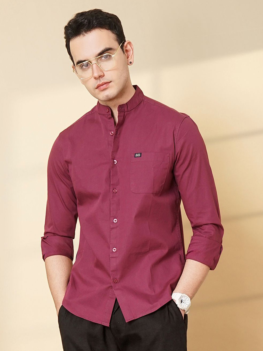 

The Indian Garage Co Men Standard Slim Fit Opaque Casual Shirt, Red