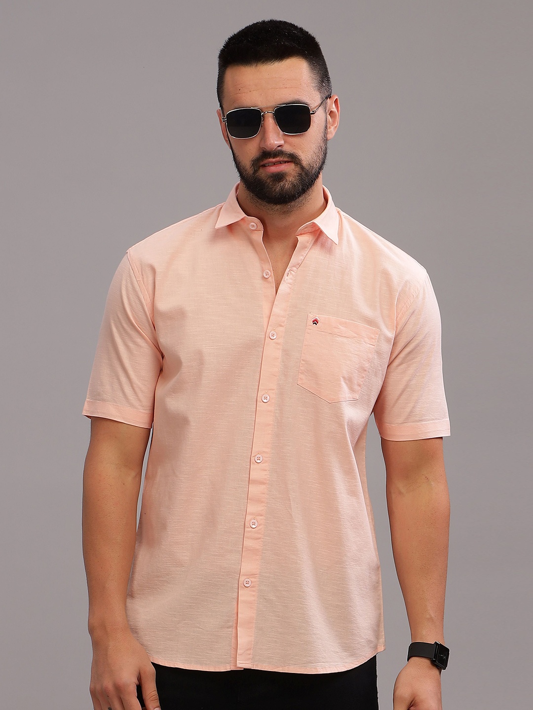 

BS BLUE SQUAD Men Slim Fit Opaque Casual Shirt, Peach