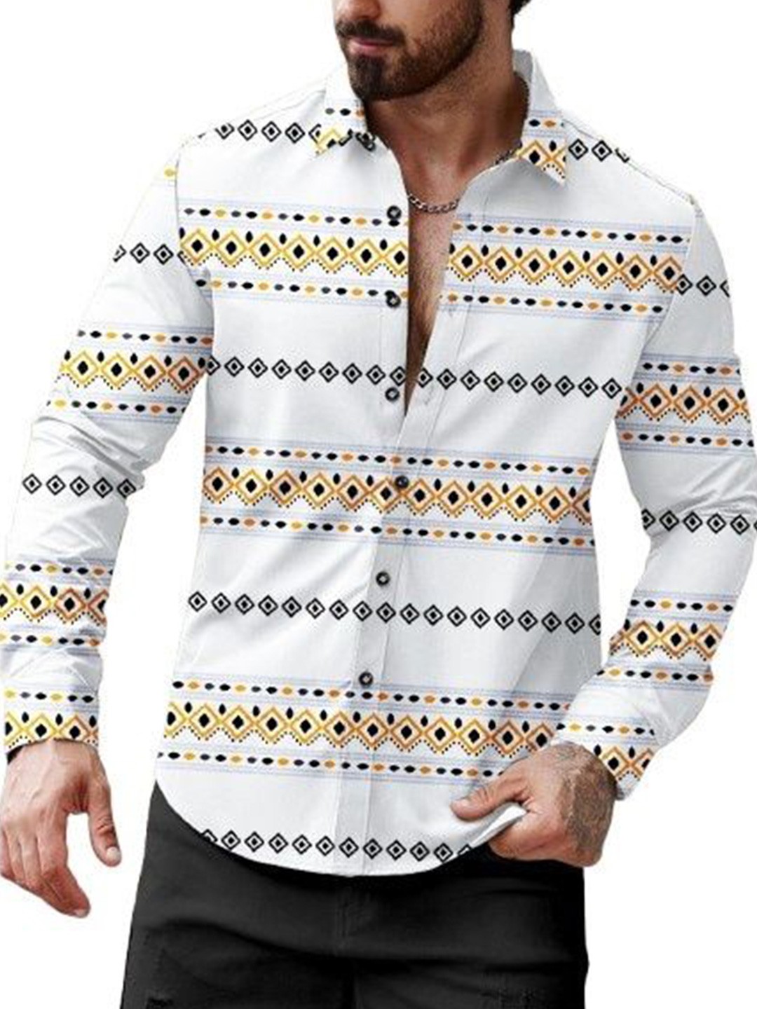 

ISUEL FAB Men Opaque Striped Formal Shirt, White