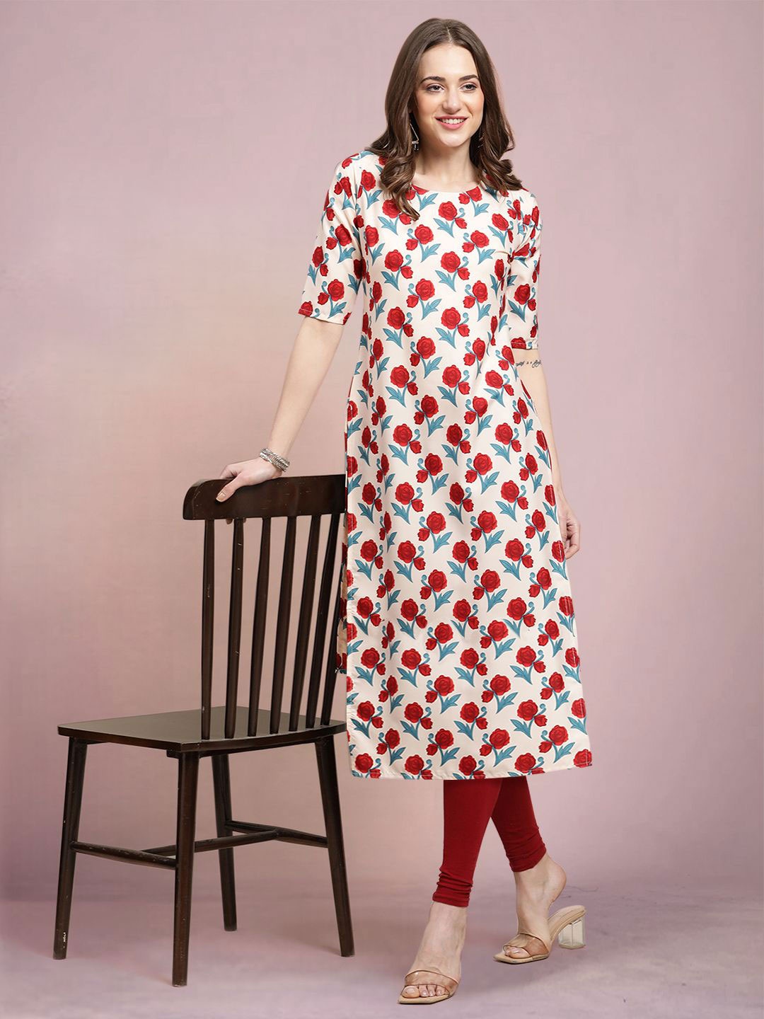 

Moda Rapido Women Printed Straight Kurta, White