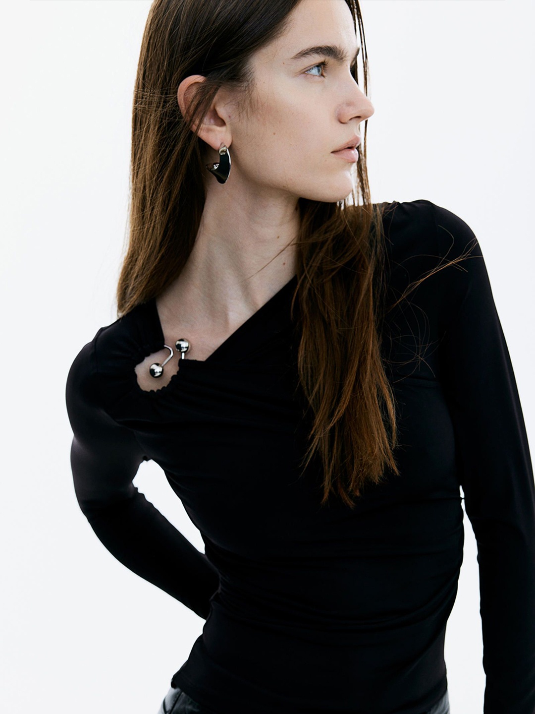 

H&M Draped-Detail Jersey Top, Black