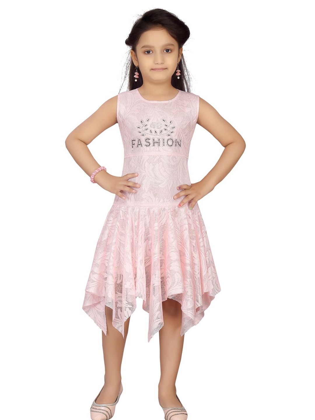 

BAESD Girls Round Neck Fit & Flare Dress, Pink