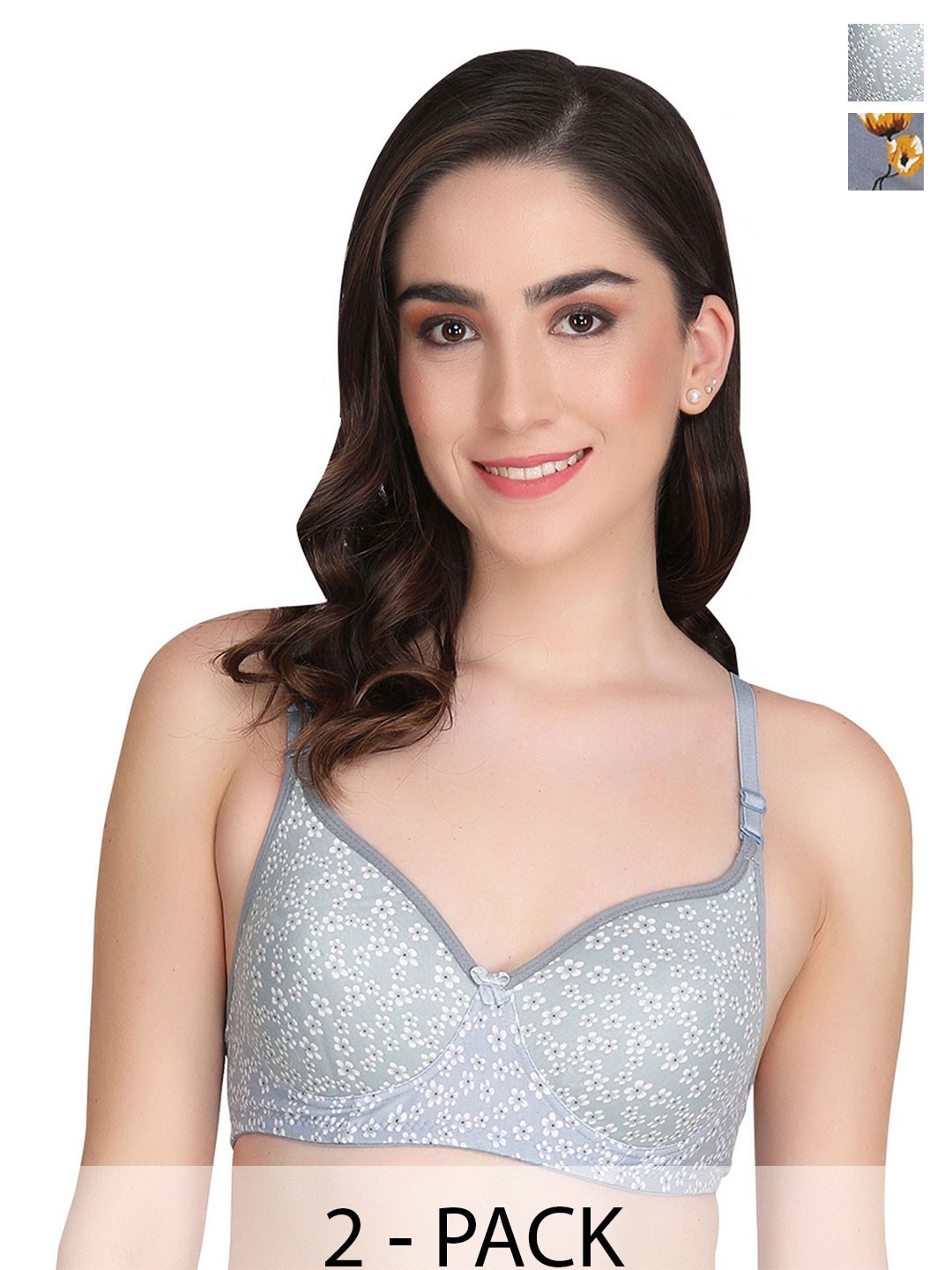 

Liigne Floral Full Coverage Lightly Padded Bra pack of 2, Grey