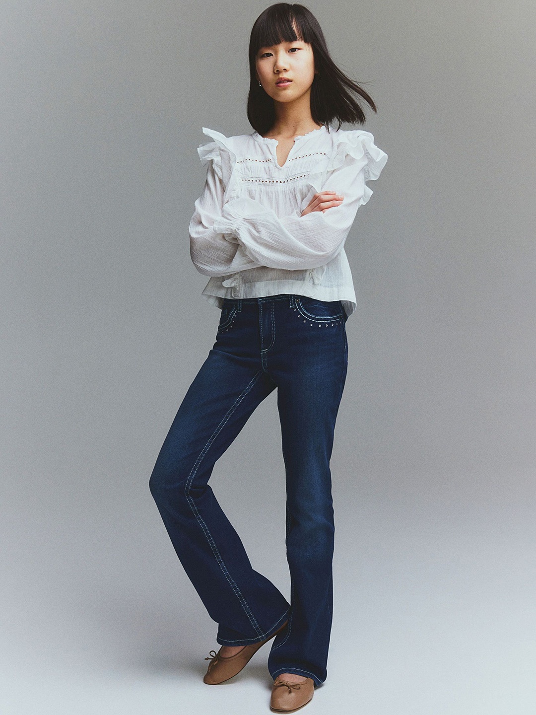 

H&M Embellished Flared Jeans, Blue