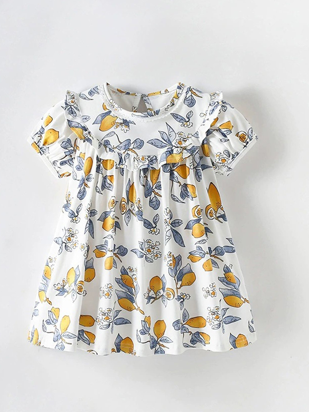 

LULU & SKY Print Puff Sleeve Fit & Flare Dress, White