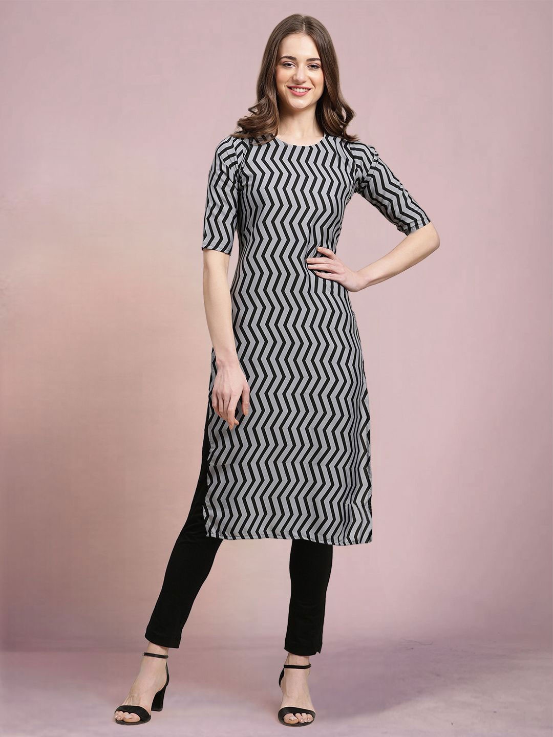 

Moda Rapido Chevron Printed Straight Kurta, Grey