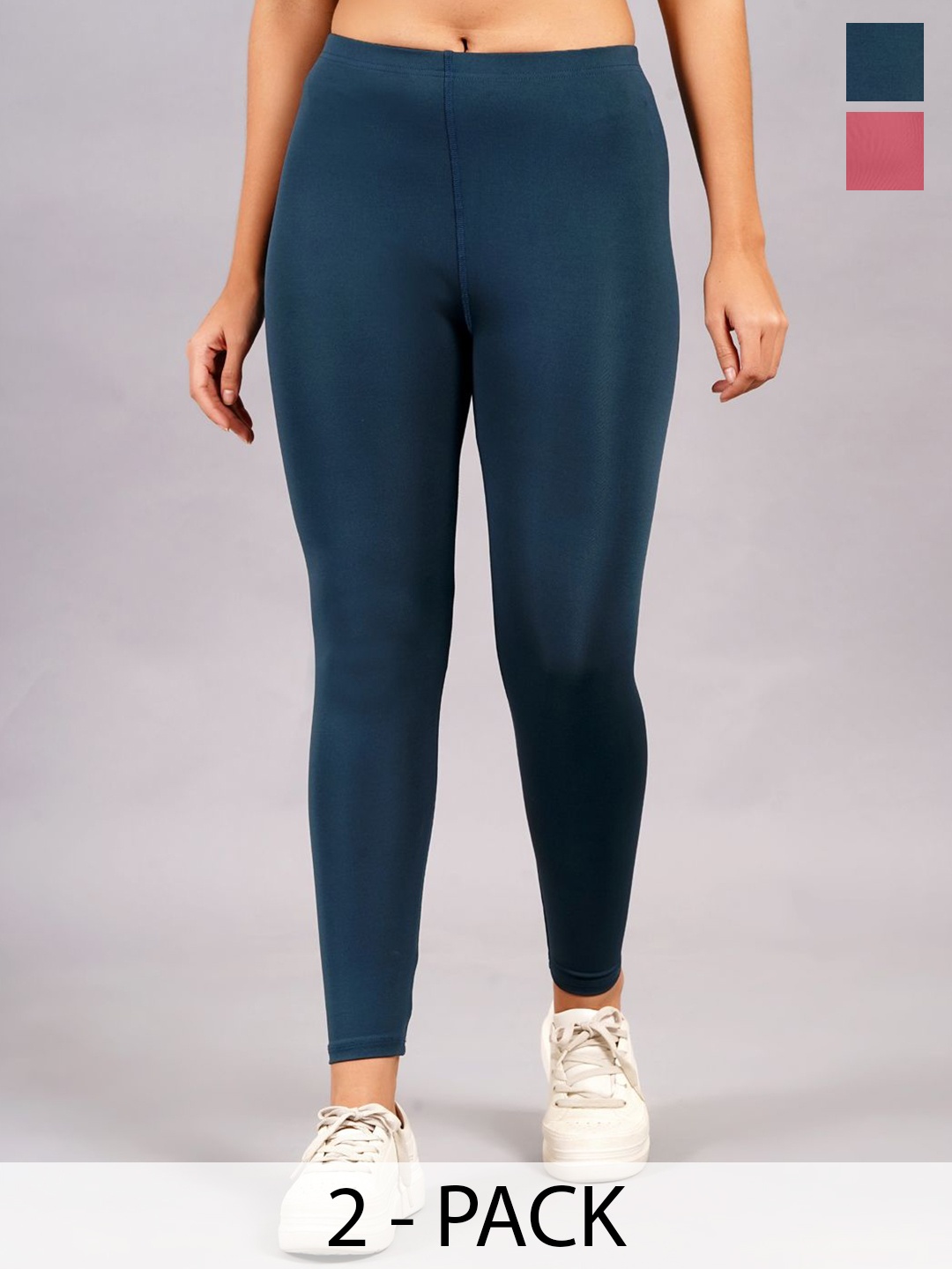 

NEVER LOSE Women Pack Of 2 High-Rise Ankle-Length Tights, Teal