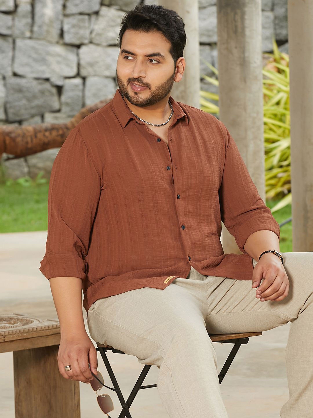 

Instafab Plus Men Comfort Opaque Casual Shirt, Brown