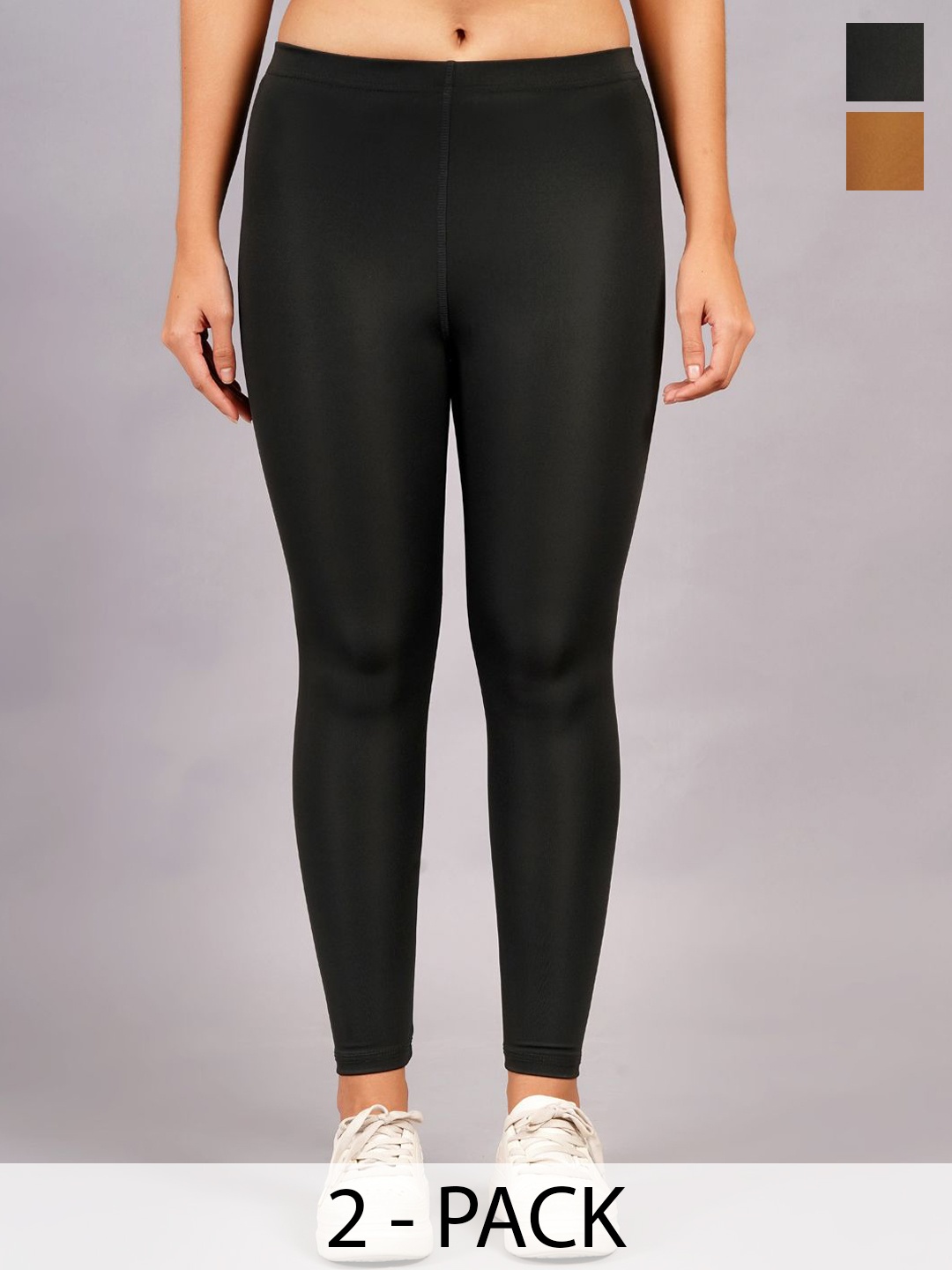 

NEVER LOSE Women Pack Of 2 High-Rise Ankle-Length Tights, Black