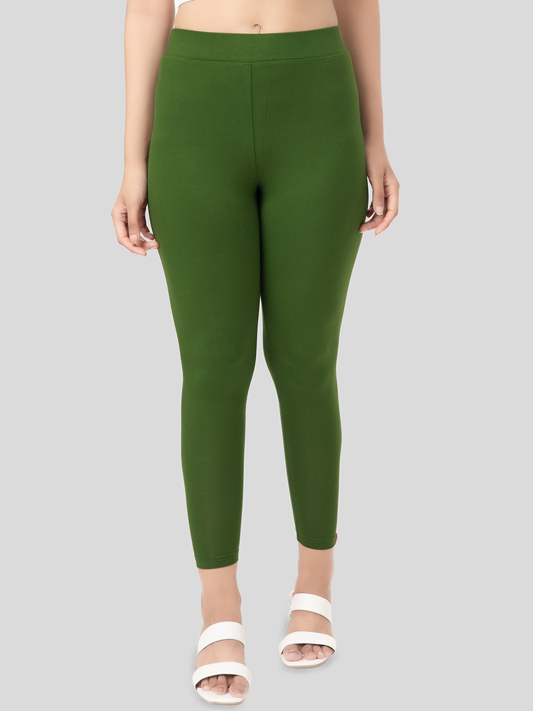 

Selsia Women Pure Cotton Ankle-Length Leggings, Green
