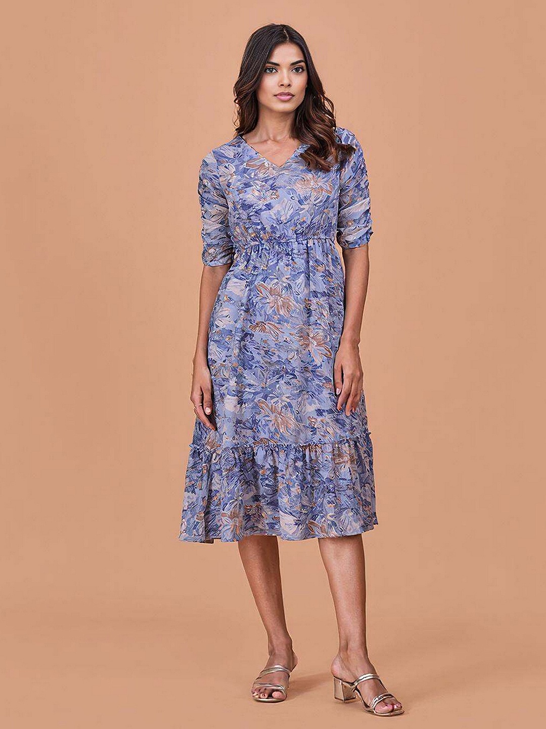 

DressBerry Floral Print Fit & Flare Midi Dress, Blue