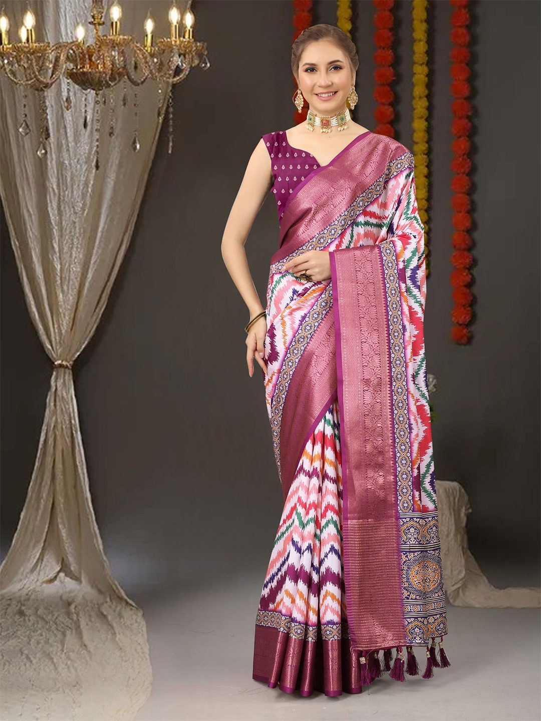 

LeeliPeeri Designer Zari Silk Blend Kanjeevaram Saree, Purple