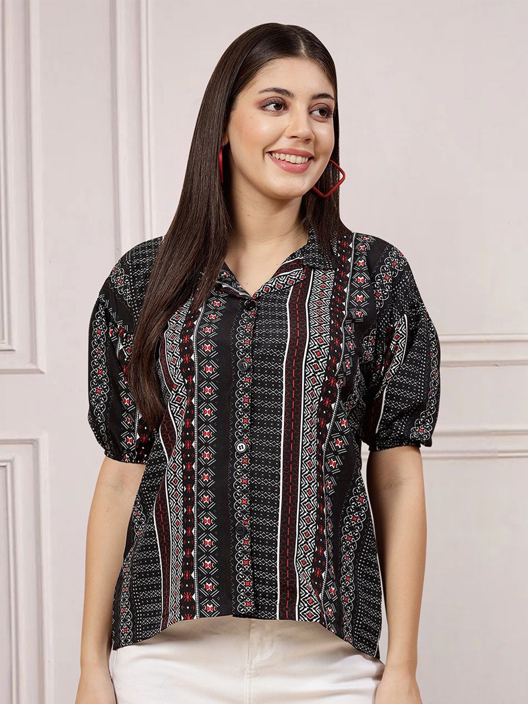 

MISS AYSE Floral Print Mandarin Collar Top, Multi
