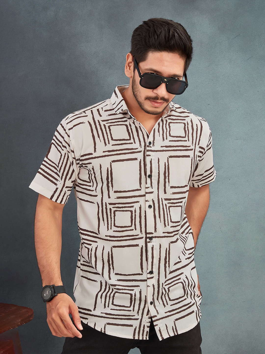 

Moda Rapido Men Comfort Opaque Printed Casual Shirt, Cream