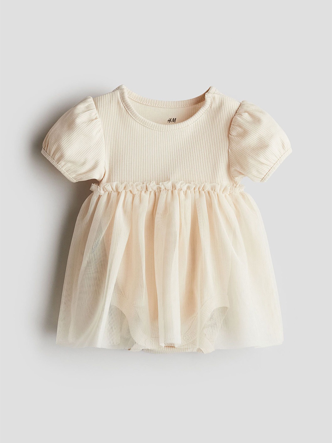 

H&M Tulle-Skirt Bodysuit Dress, Beige