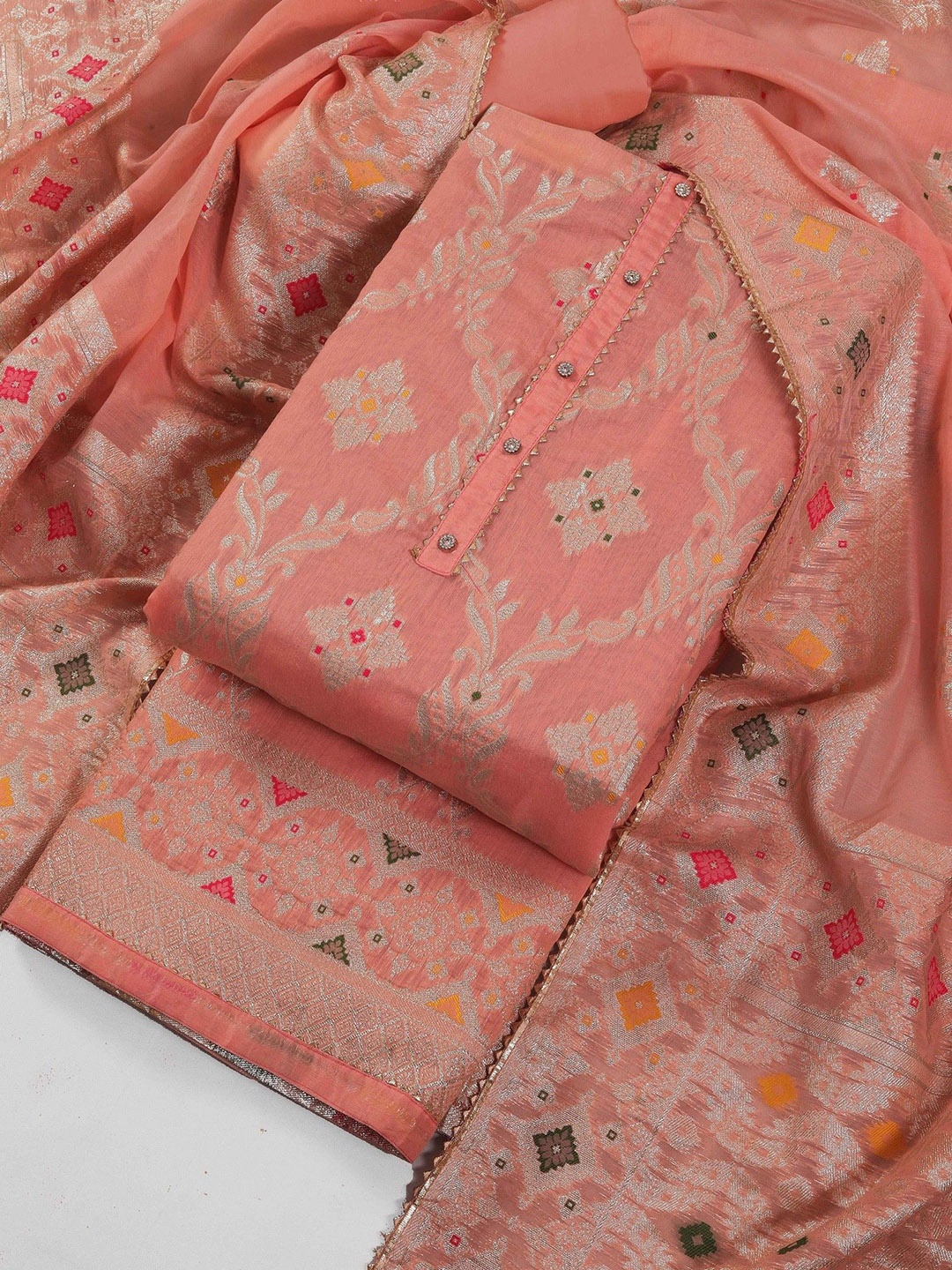 

TAVAS Art Silk Unstitched Dress Material, Orange