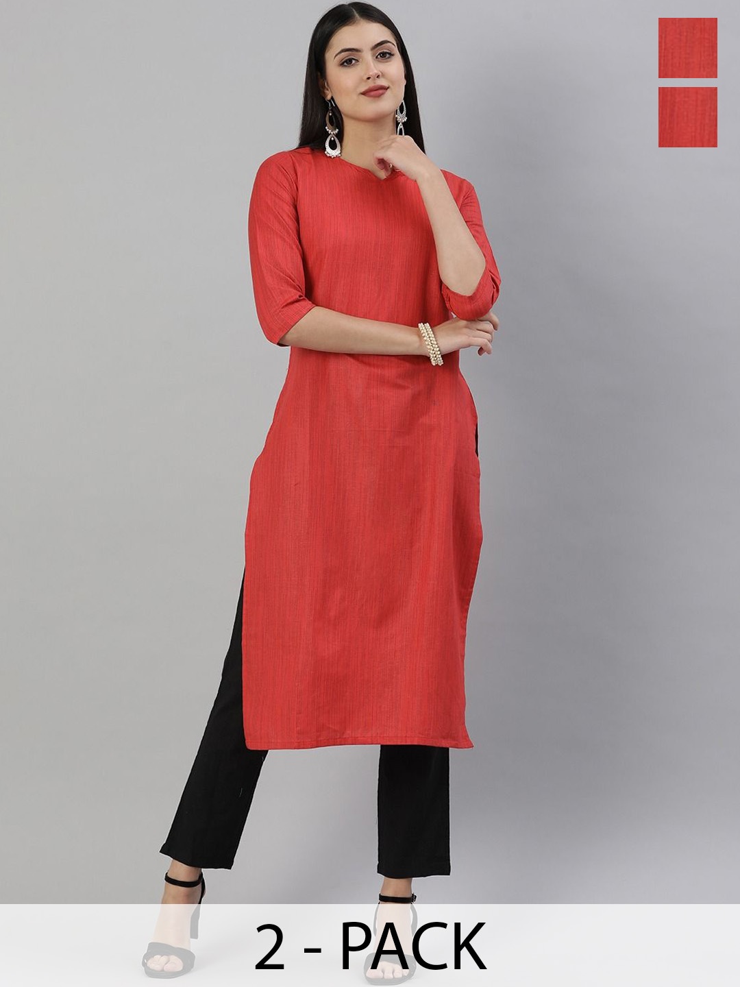 

KALINI Women Striped Kurta, Red