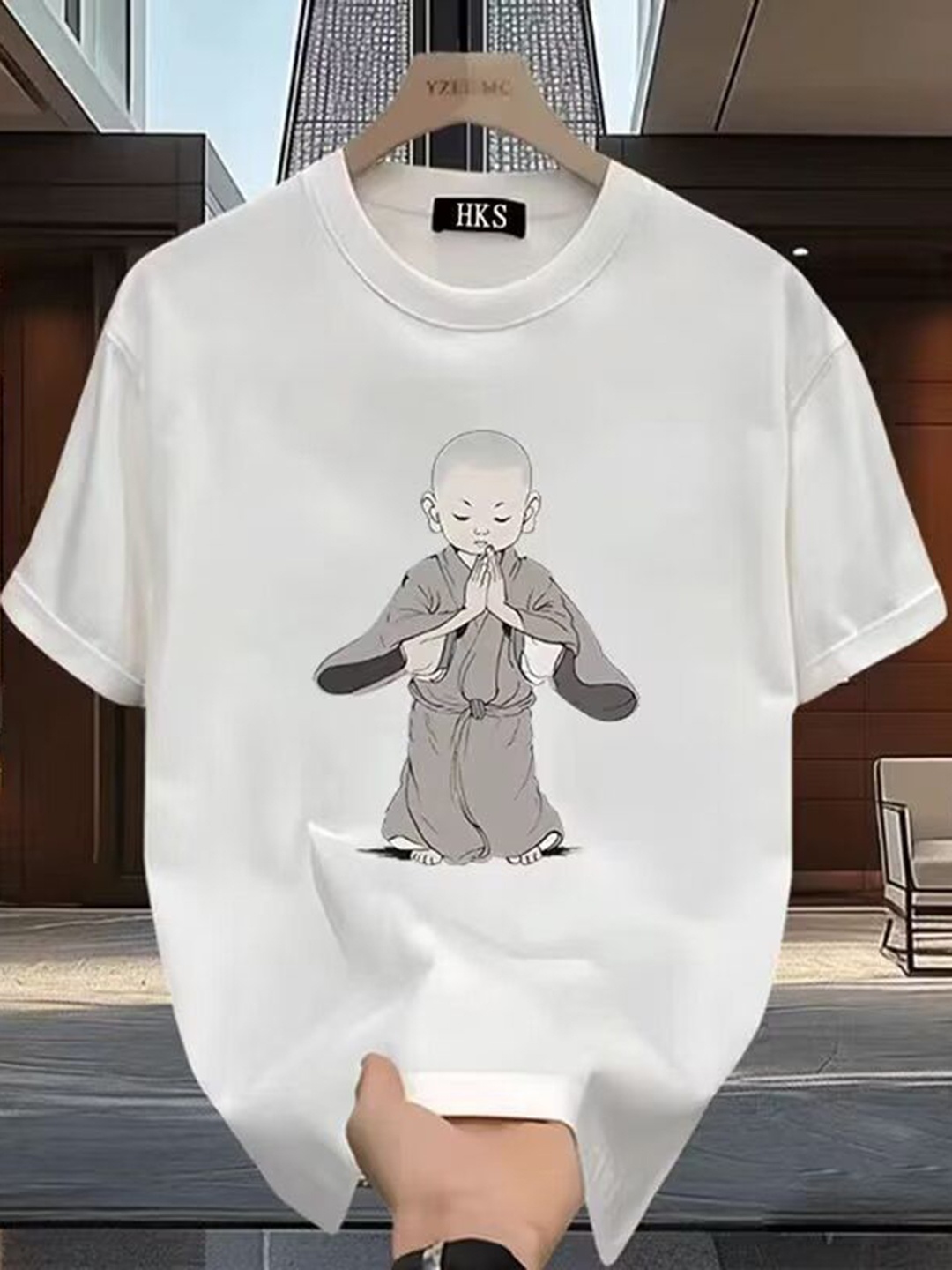 

StyleCast Men Graphic Printed Round Neck Silk Oversized T-shirt, White