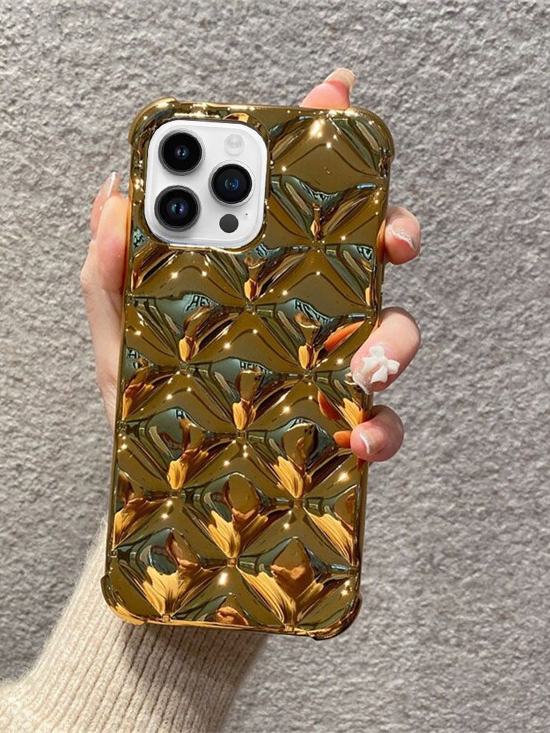

Luxury Kase Solid Printed iPhone 14 Pro Back Case Mobile Accessories, Gold