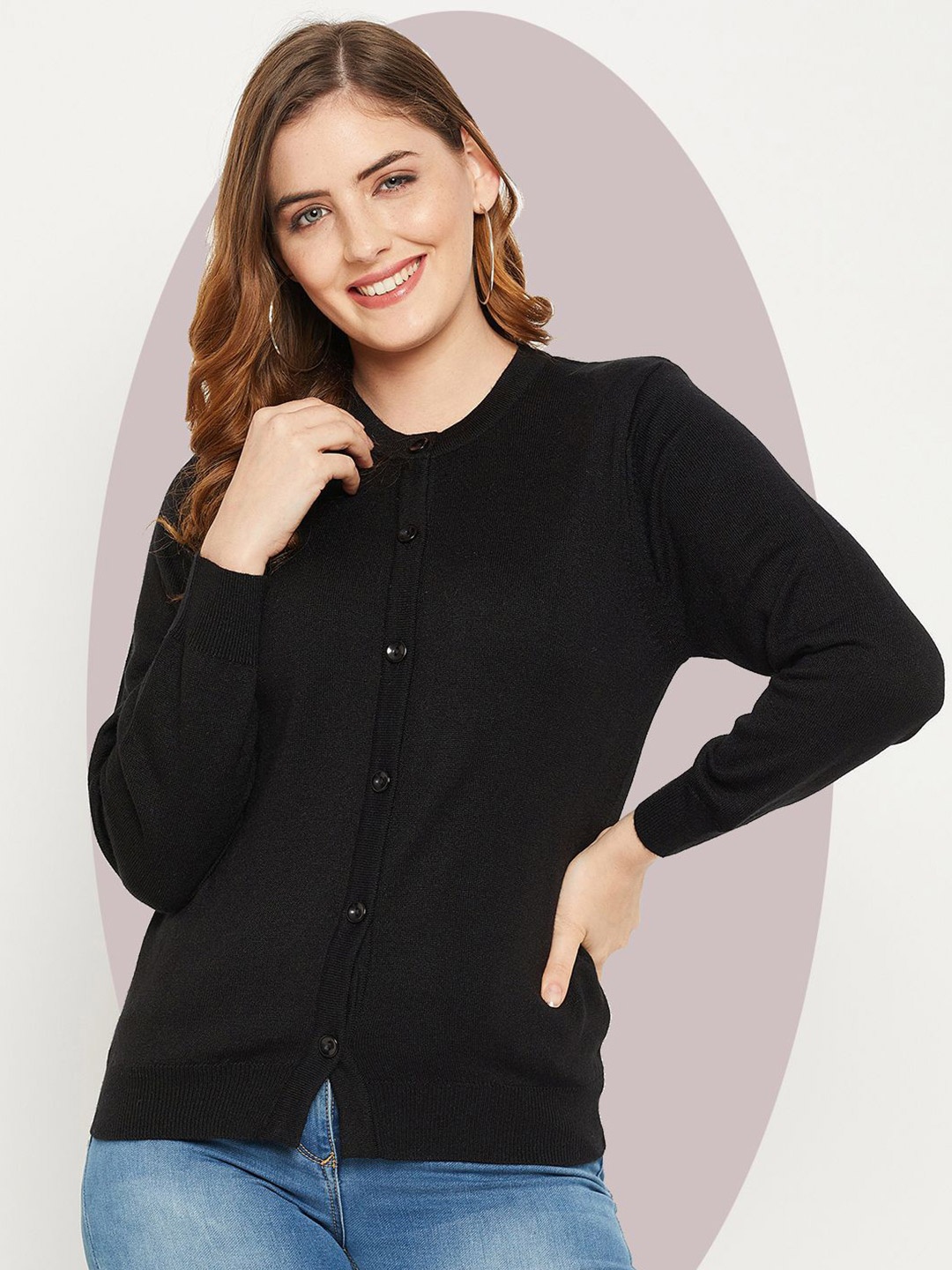 

Zigo Women Woollen Crop Cardigan, Black