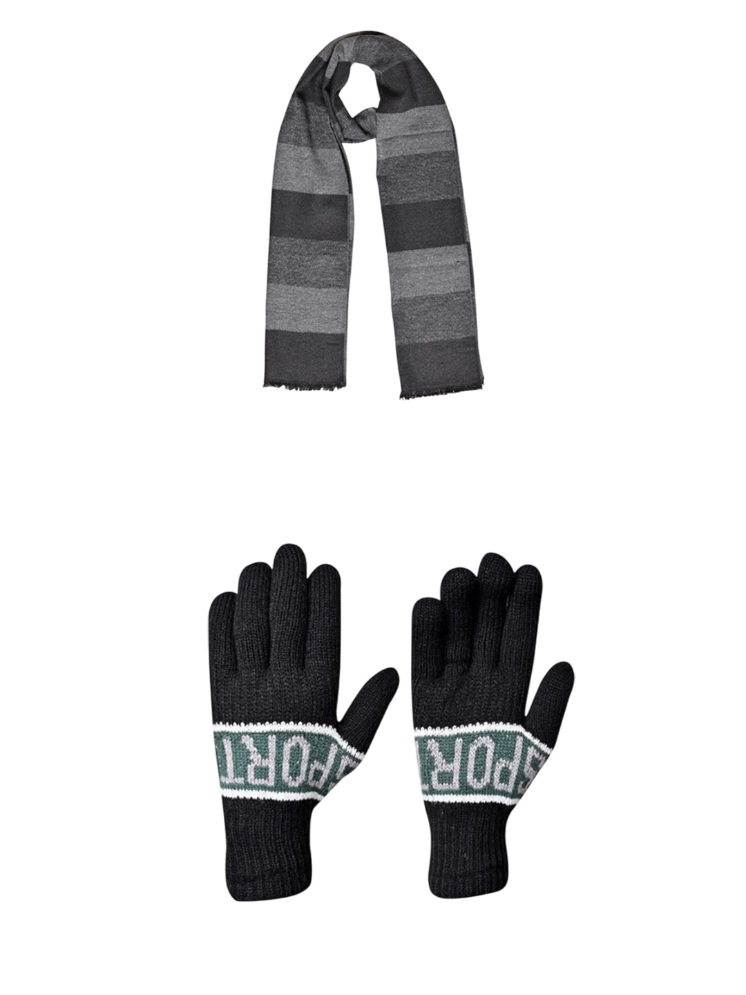 

LOOM LEGACY Men Striped Acrylic Winter Gloves, Black