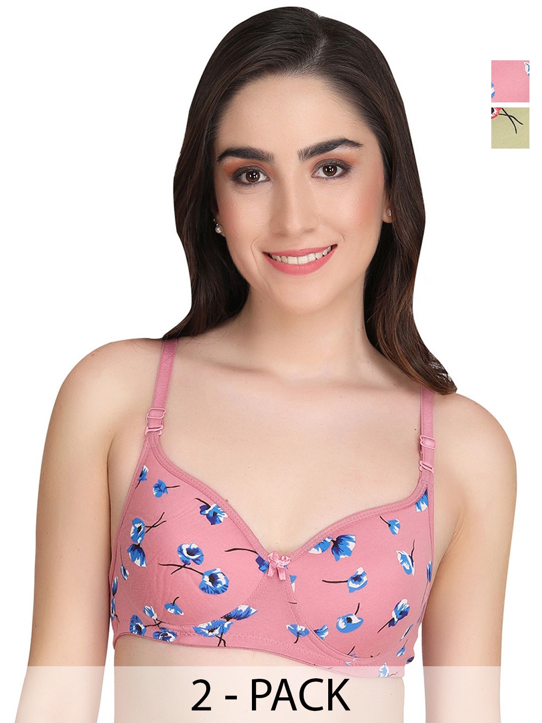 

Liigne Floral Full Coverage Lightly Padded Bra pack of 2, Green