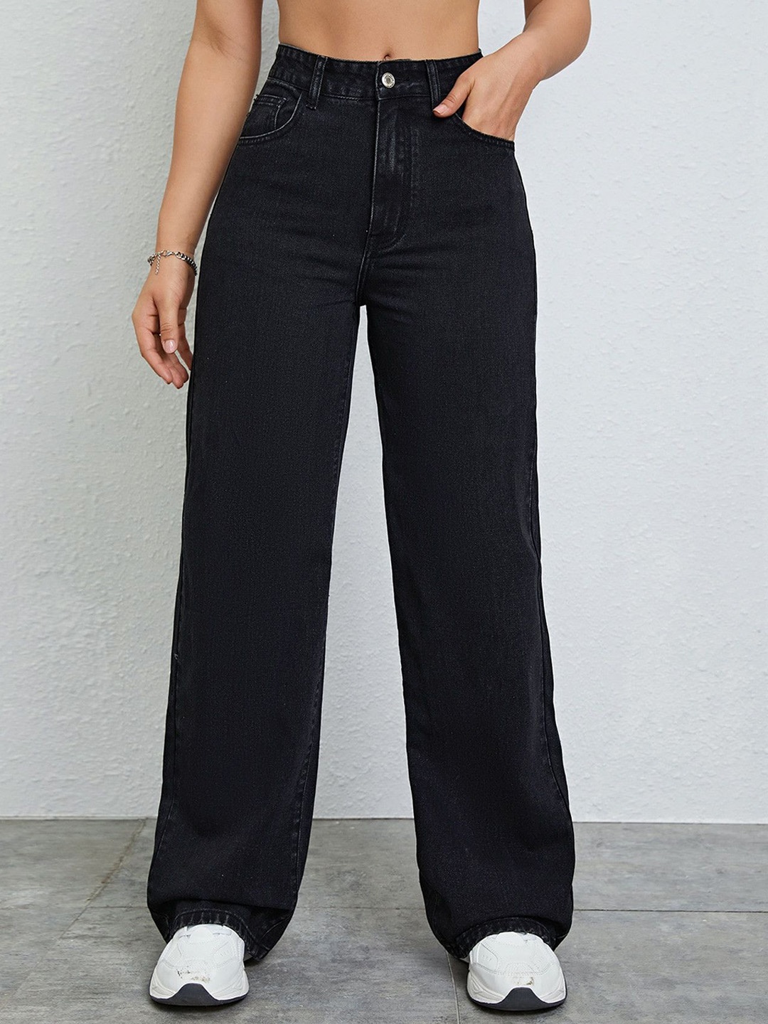 

NUCOUTHS Women Comfort Wide Leg Stretchable Jeans, Black