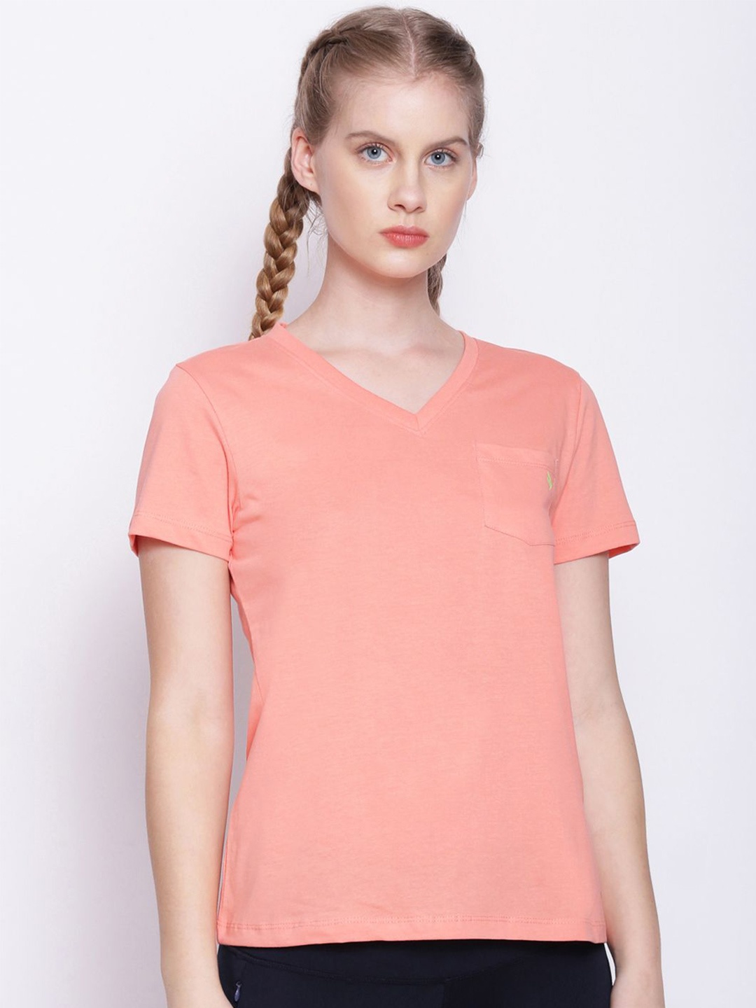 

AMSWAN Women Cotton V - Neck Top, Coral