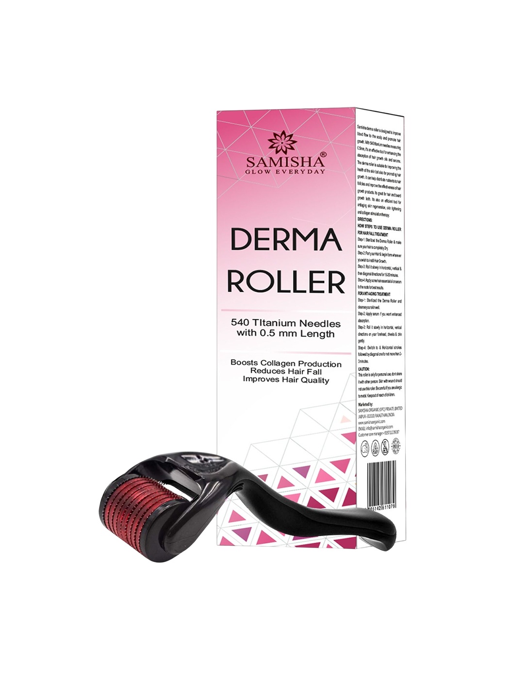 

SAMISHA Derma Roller With 540 Stainless Steel Needles, Black