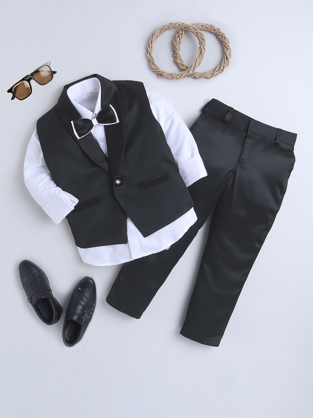 

Jeetethnics Boys Single-Breasted Four-Piece Suit, Black
